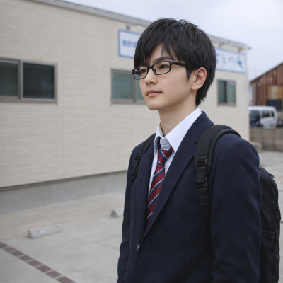 駐車場前の男子生徒