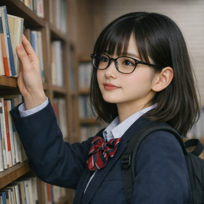 参考書を見る女子生徒